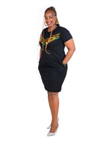Sunset Majesty Dress - Black Short-Sleeve African Print Bodycon Dress