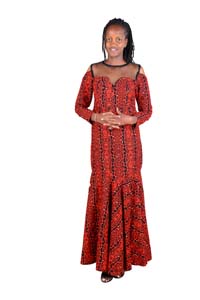 African Pop Dress - Bold Red Ankara Animal Print Mermaid Gown with Sheer Neckline