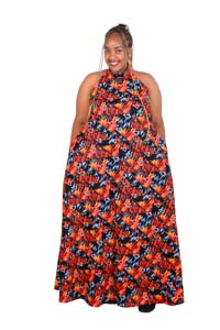 Afri Sunrise Maxi - Bold High Neck Sleeveless Maxi Dress with Vibrant African Print